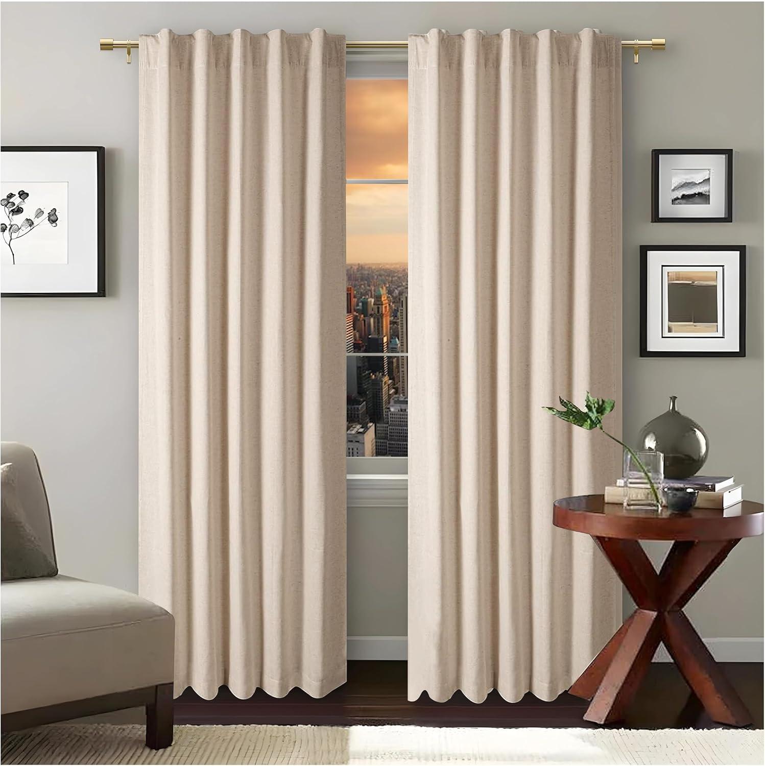 HOMIDATE Natural Linen Curtain Panels for Living Room & Bedroom 96 Inch -Set of 2,50x96 Inch Flax Linen Drapes,Lightweight Cotton Linen Curtains for Modern Home Decor