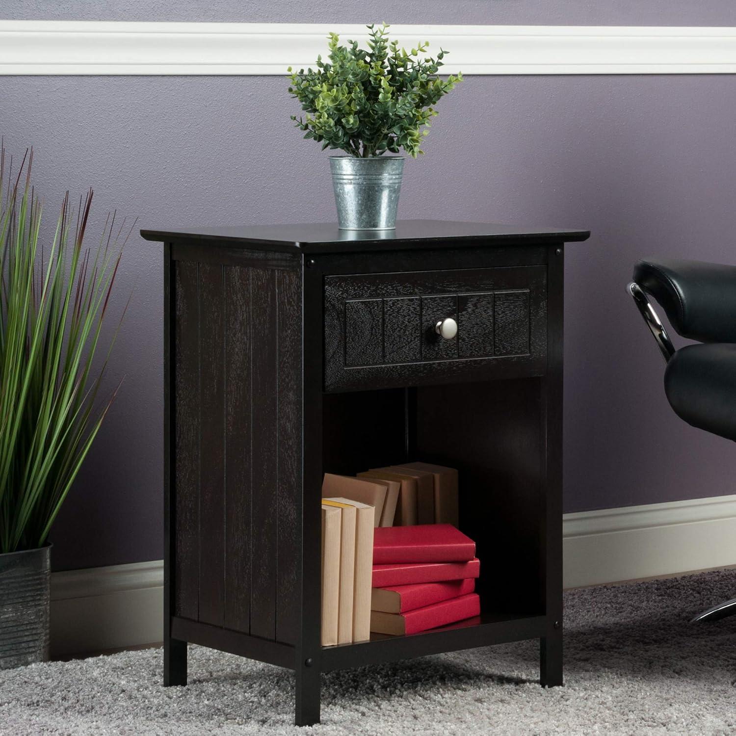 Transitional Brown Solid Wood 1-Drawer Accent Table