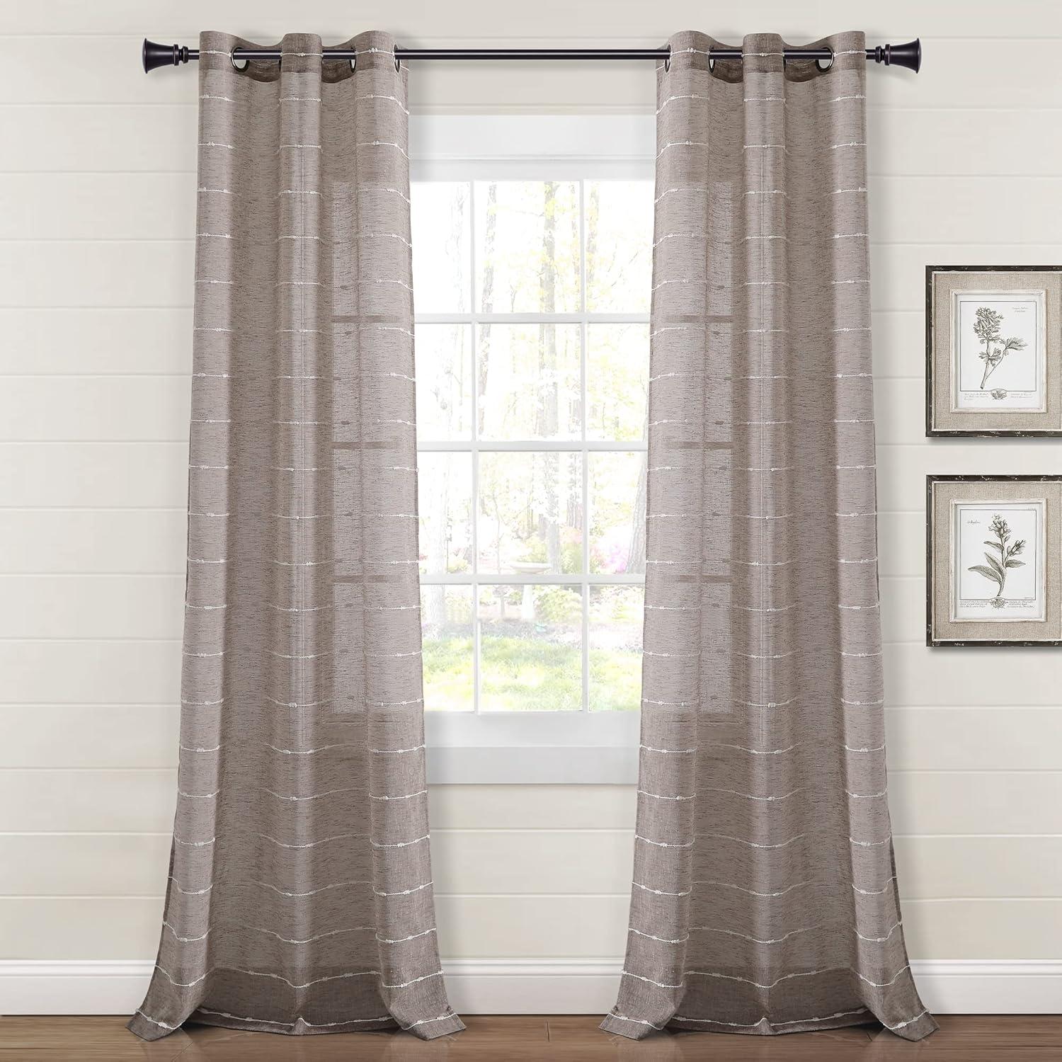 Farmhouse Brown Sheer Polyester Grommet Window Curtain Panels