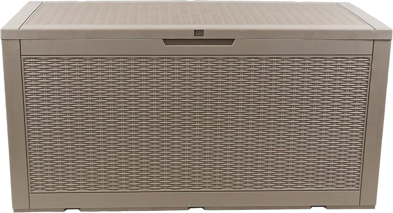 Sunnydaze Outdoor Deck and Patio Storage Box with Rattan Design - 100 Gal. - Driftwood