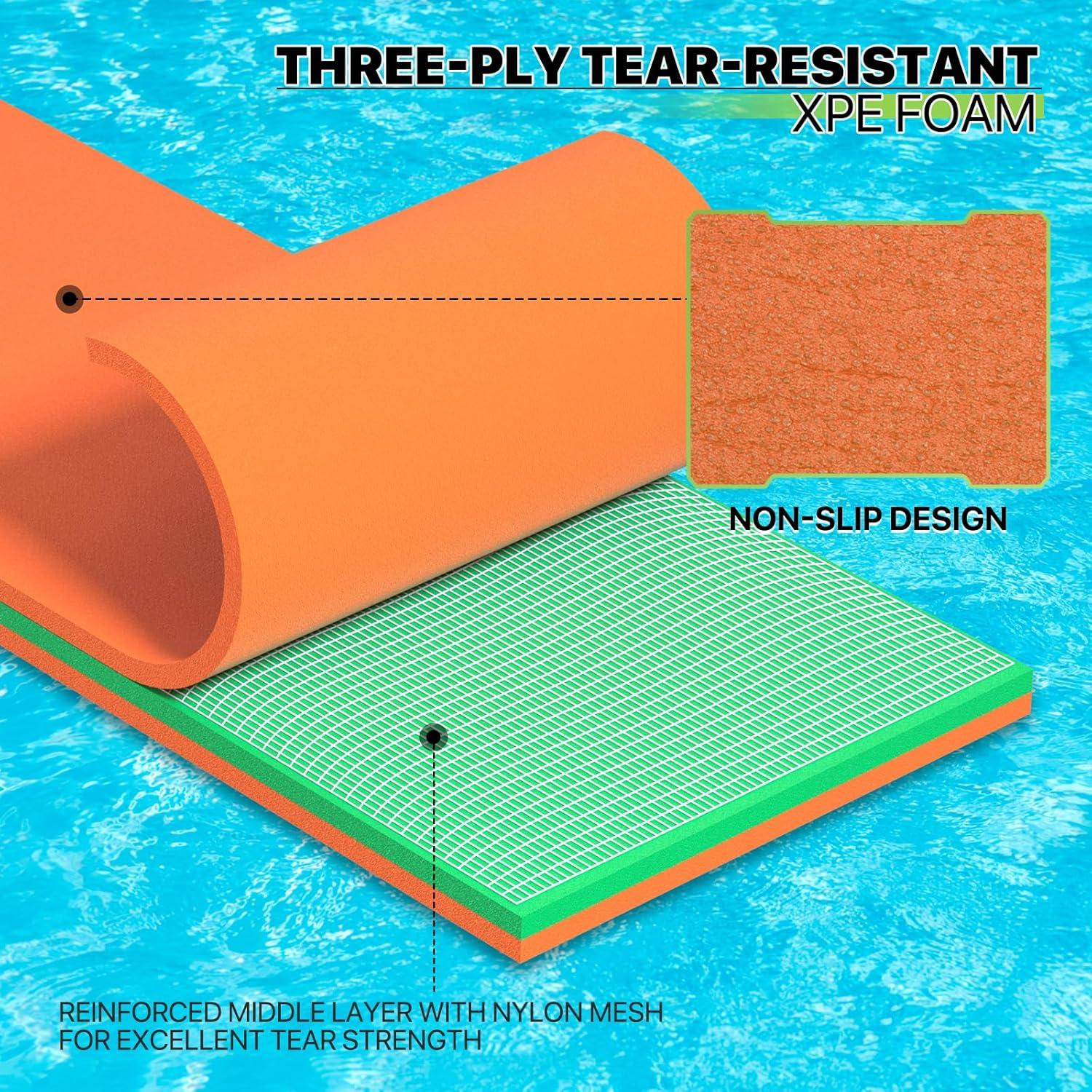 Bring Home Furniture 18x6 ft Floating Mat 10ft Bungee & Storage Straps 1500lb Capacity UV-Resistant XPE Foam Hi-Vis Safety​​