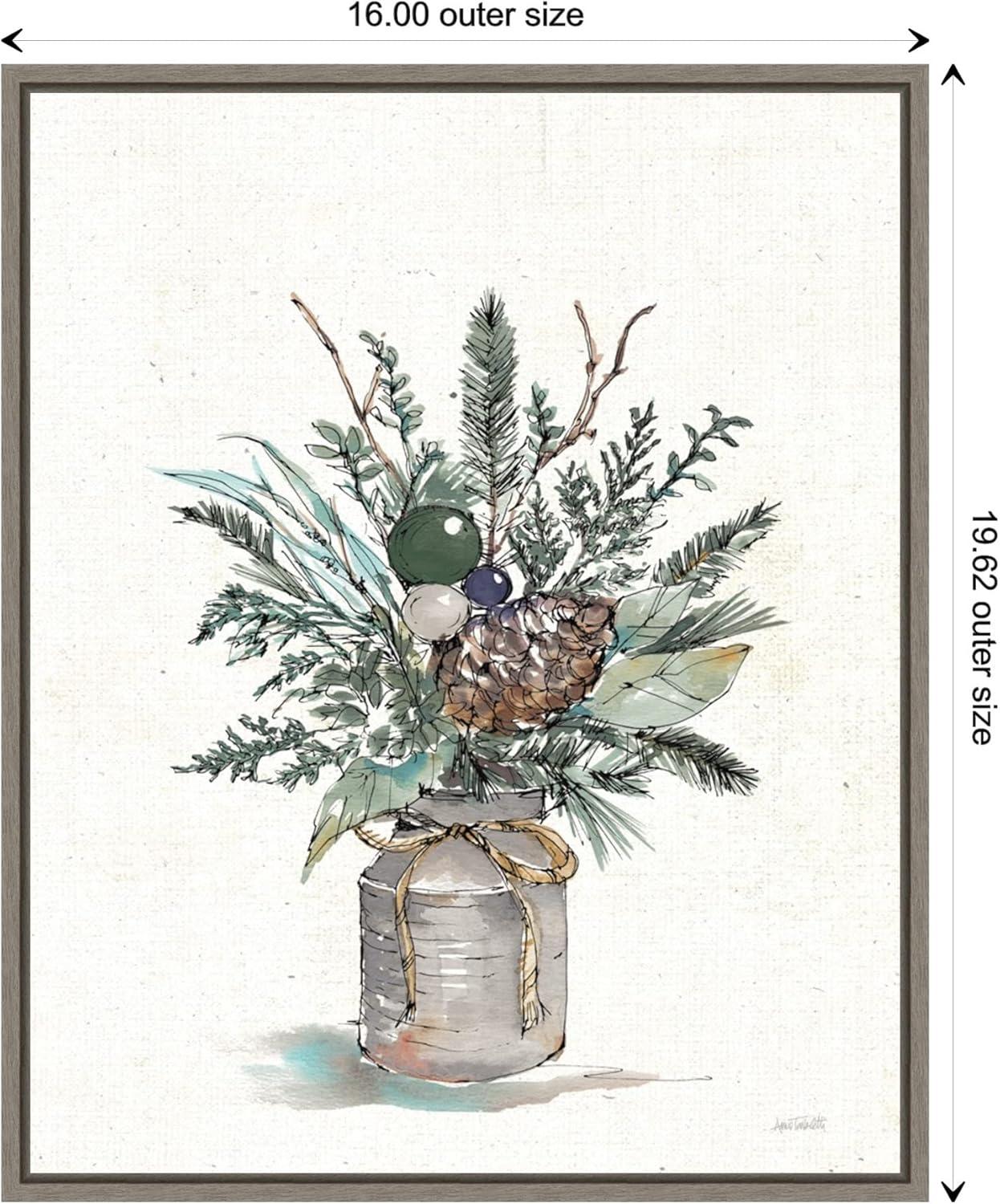 Amanti Art Seasonal Charm Greenery I (Christmas Vase) by Anne Tavoletti Canvas Wall Art Print Framed 16 x 20-in.