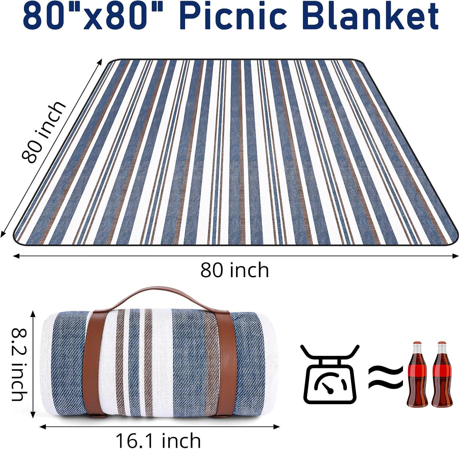 AOUNQ Extra Large 80"x 80" Picnic Blanket,Waterproof and Foldable Beach Blanket,3-Layer Outdoor Blanket for Camping Grass Lawn Park Accessories