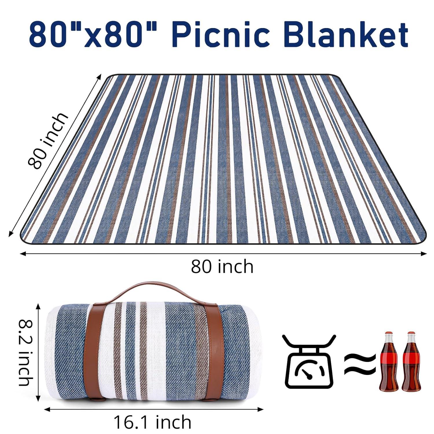 AOUNQ Extra Large 80"x 80" Picnic Blanket,Waterproof and Foldable Beach Blanket,3-Layer Outdoor Blanket for Camping Grass Lawn Park Accessories