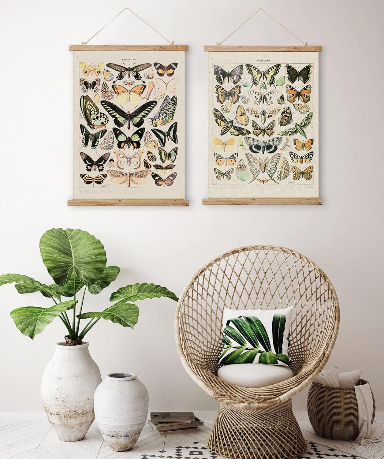 Vintage Illustrative Reference Plant Hanging Poster, Retro Style of Botanical Wall Art Prints, Printed on Linen with Wood Frames, Ready to Hang