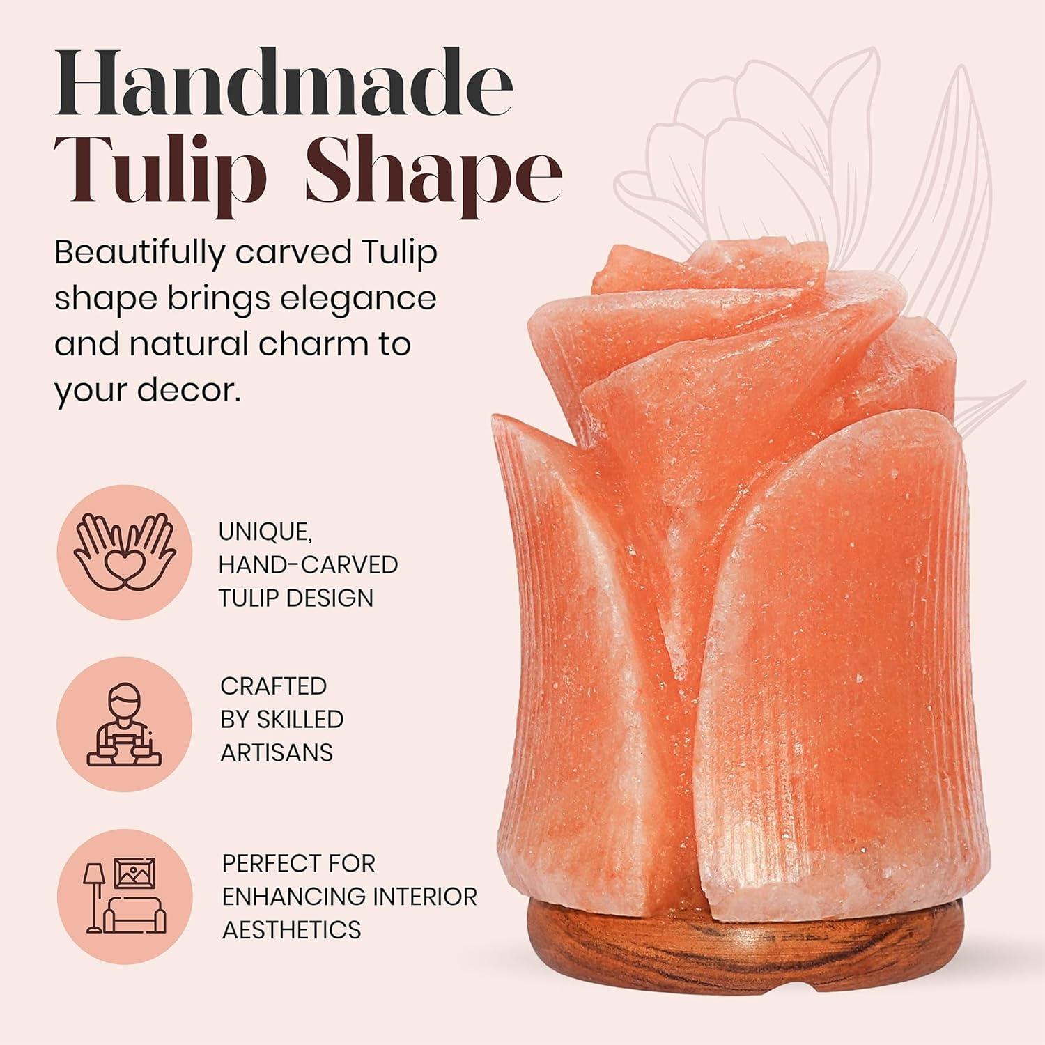 Spantik Natural Himalayan Salt Lamp Electric | Hand Carved Flower Pink Crystal Rock Salt from Himalayan Mountains | Sourced from Pakistan