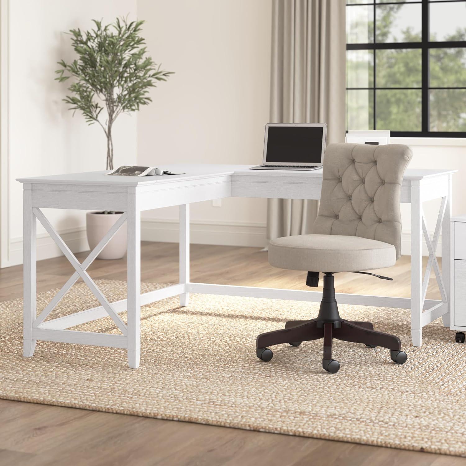 Pure White Oak 60" Corner Desk with Drawer and X-Shaped Sides