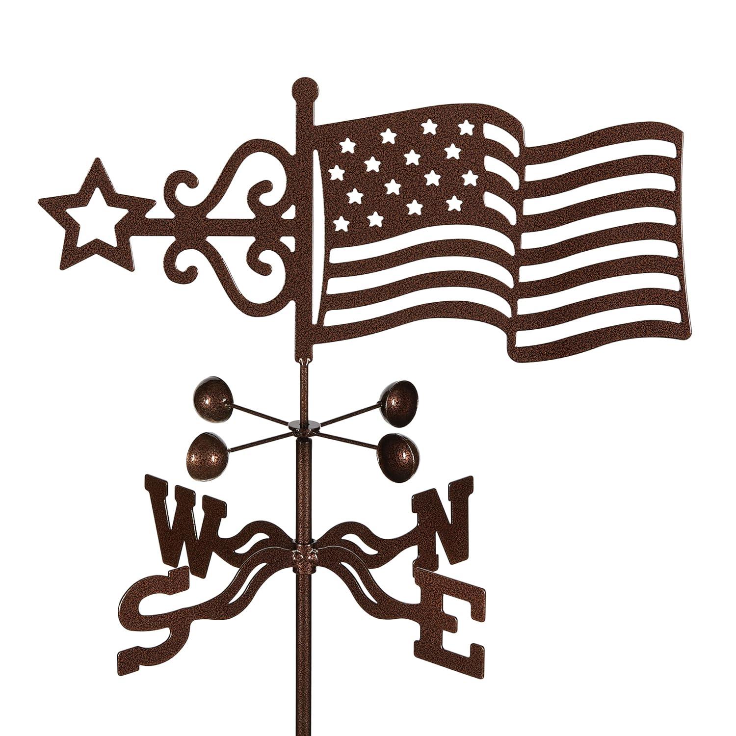 EZ Vane Antique Copper USA Flag Steel Weathervane 21" Height