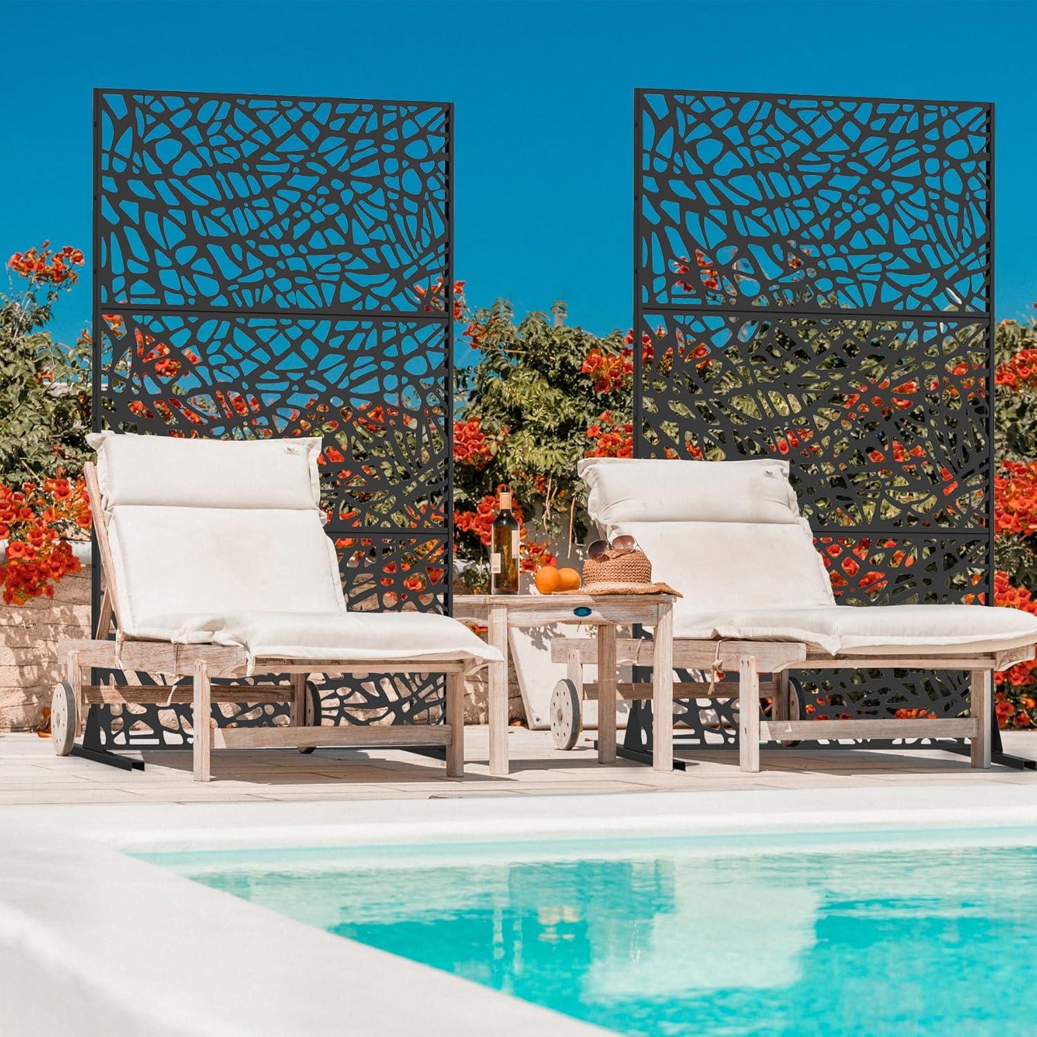 Domi Outdoor Living Privacy Screen, Freestanding, Modern, Black, Plastic Mesh, Galvanized Steel Frame