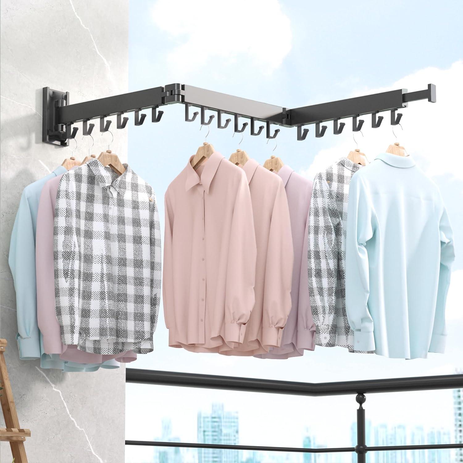 Clothes Drying Rack Wall Mounted,Extending Laundry Rack Wall Mount,Collapsible Drying Racks for Laundry,Clothes Racks for Hanging Clothes,Laundry Room Organization