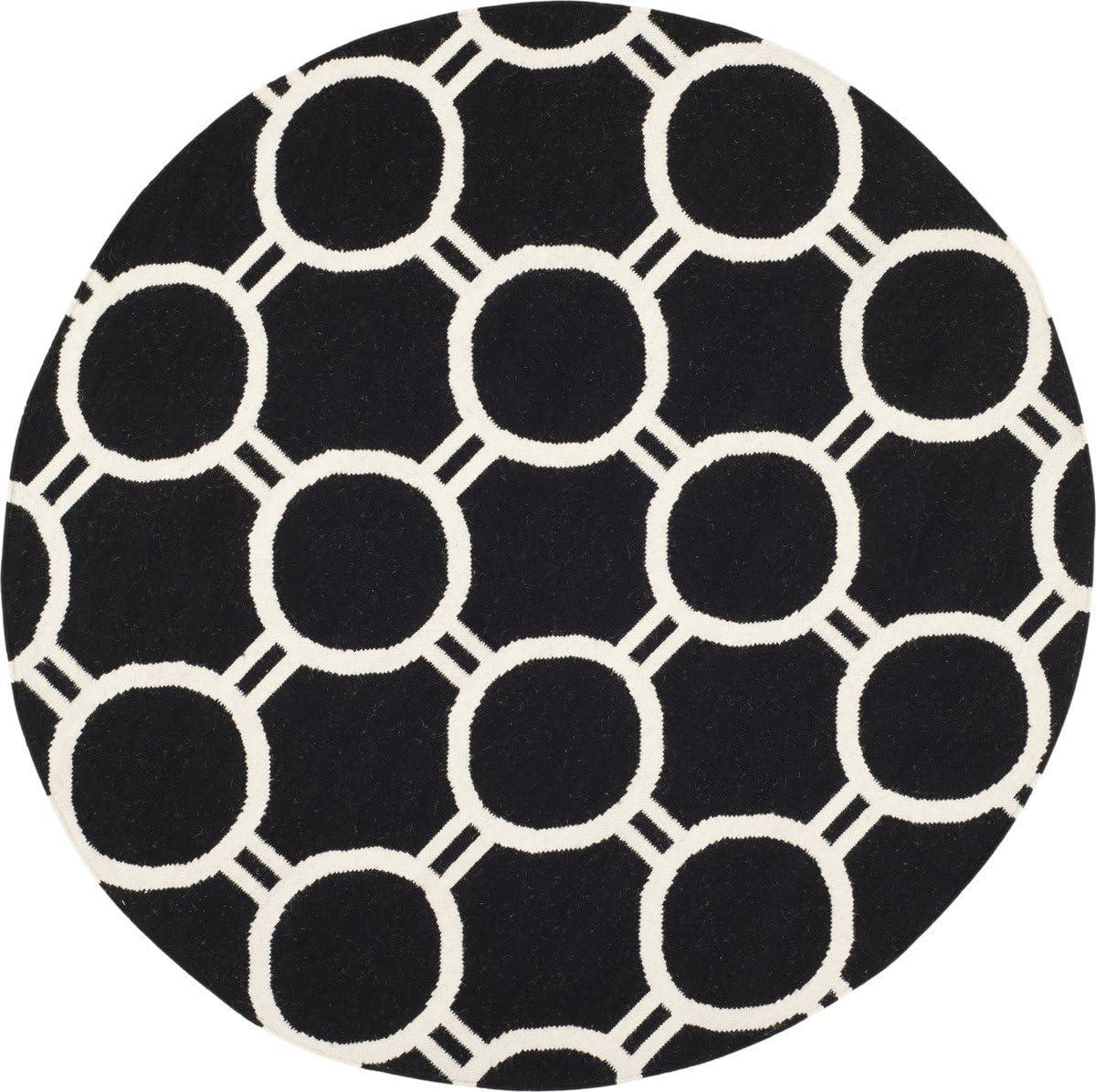 SAFAVIEH Dhurrie Sloane Geometric Circles Wool Area Rug, Black/Ivory, 9' x 12'
