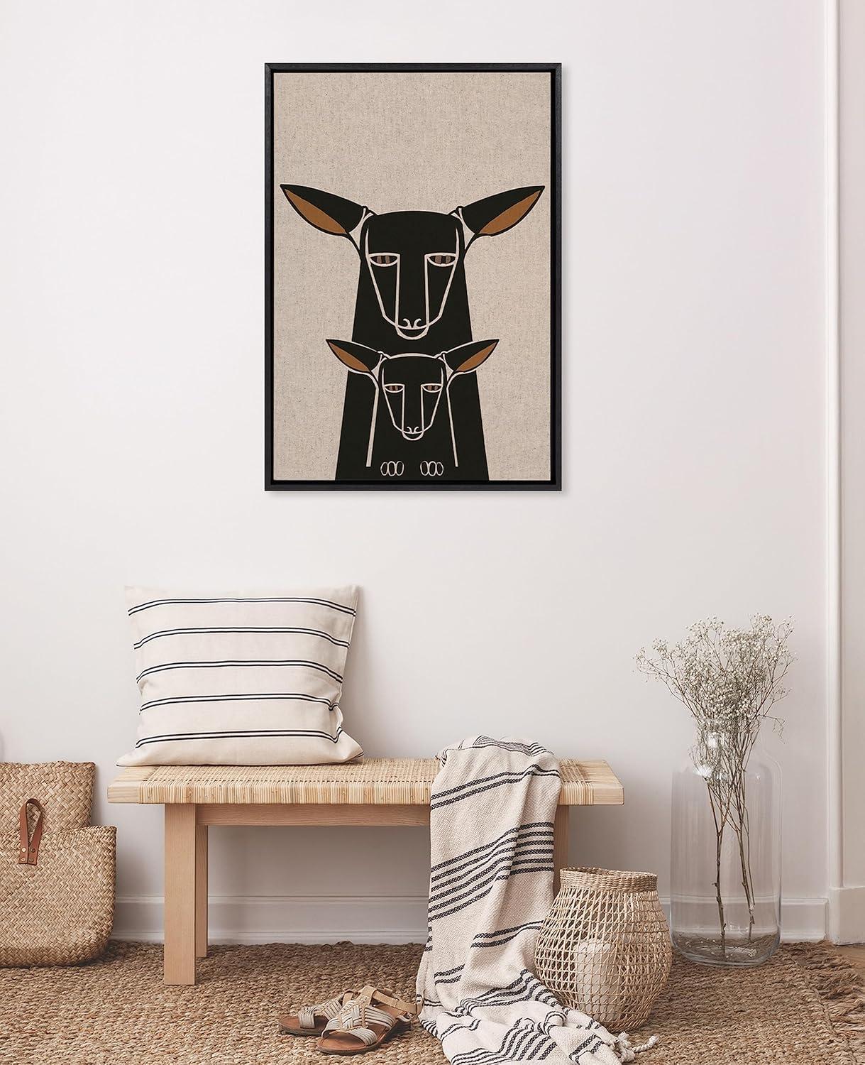 Neutral Linen Framed Kangaroo Canvas Wall Art, 23x33