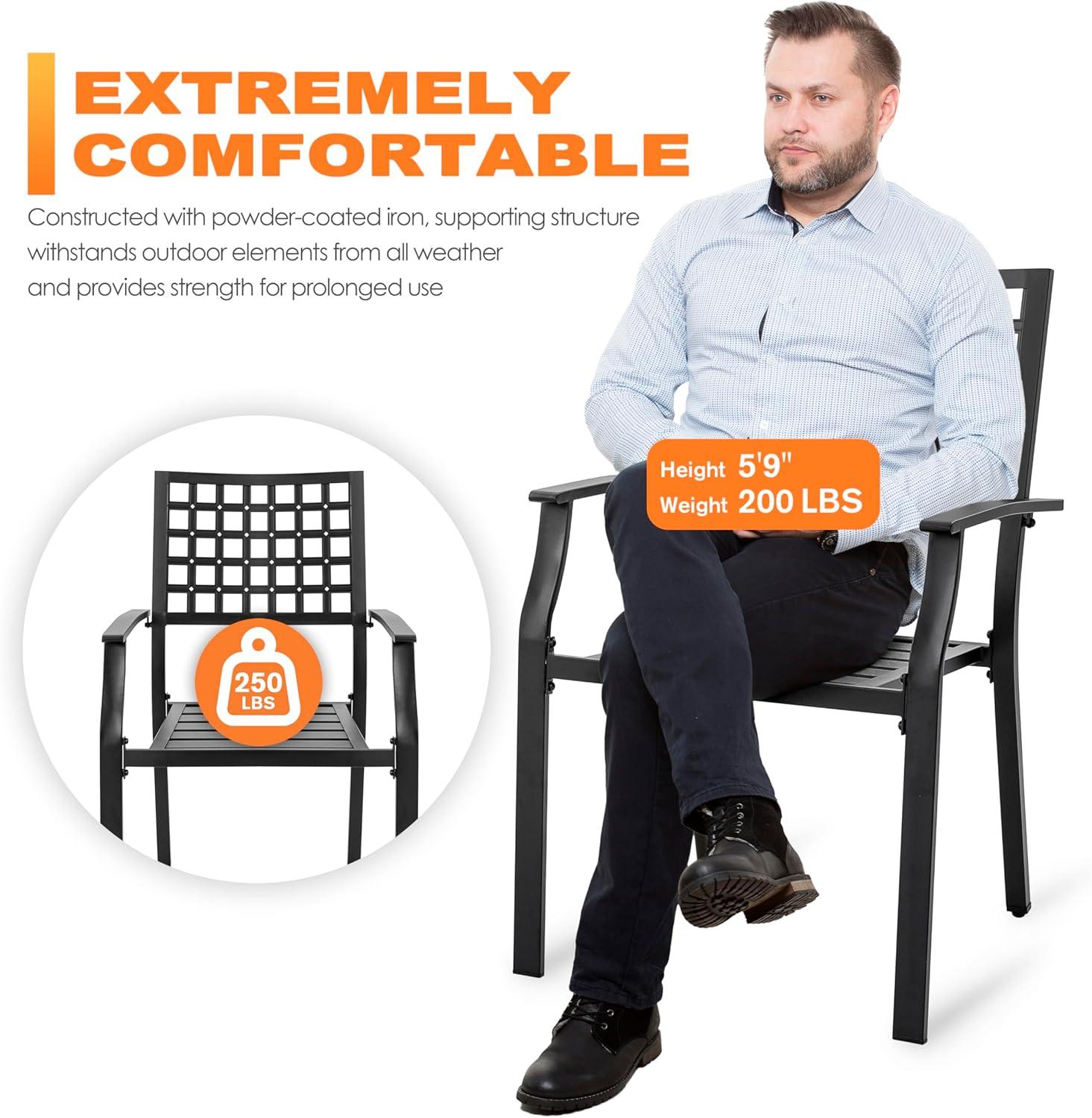 Nuu Garden Outdoor Dining Chair, Patio Dining Chair Set, Stackable Design, All-weather Iron Frame with Powder-coated Finish for Indoors and Outdoors, Patio, Deck, Garden, Yard, Black