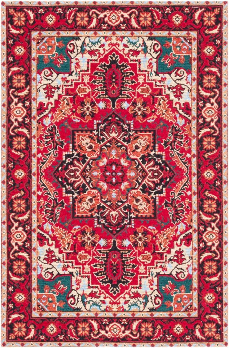 Red and Black 4' x 6' Machine Washable Medallion Area Rug