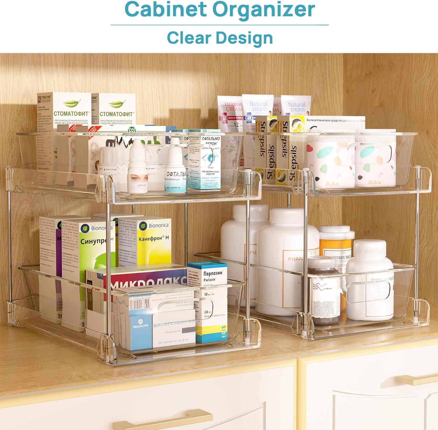 Rakbon 2 Tier Clear Under Sink Organizers 4 Pack