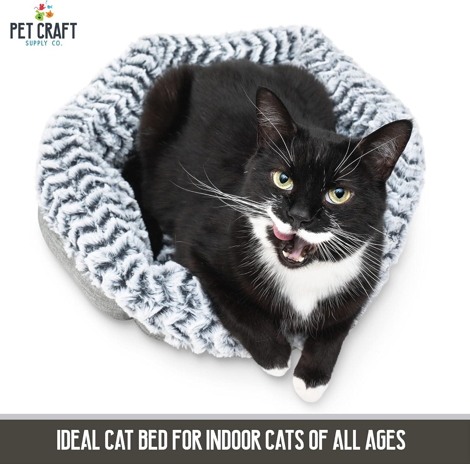 Pet Craft Supply Soho Round Cat Bed For Indoor Cats, Ultra Soft Plush, Memory Foam, Machine Washable, Calming Cat Bed