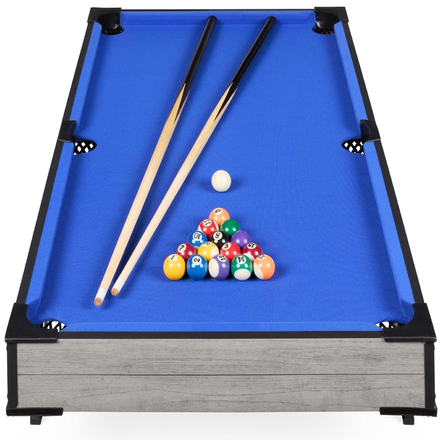 Best Choice Products 40in Tabletop Billiard Table, Pool Game Table w/ 2 Cue Sticks, Ball Set, Storage Bag - Gray