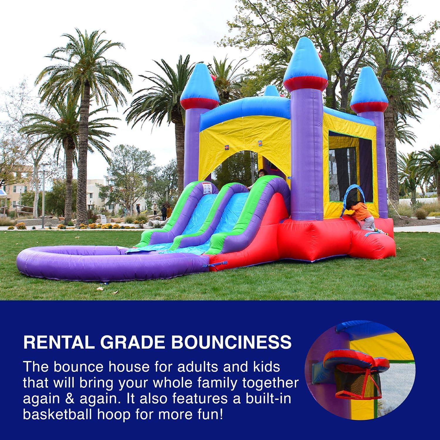 Colorful Castle Bounce House with Dual Slide and Pool