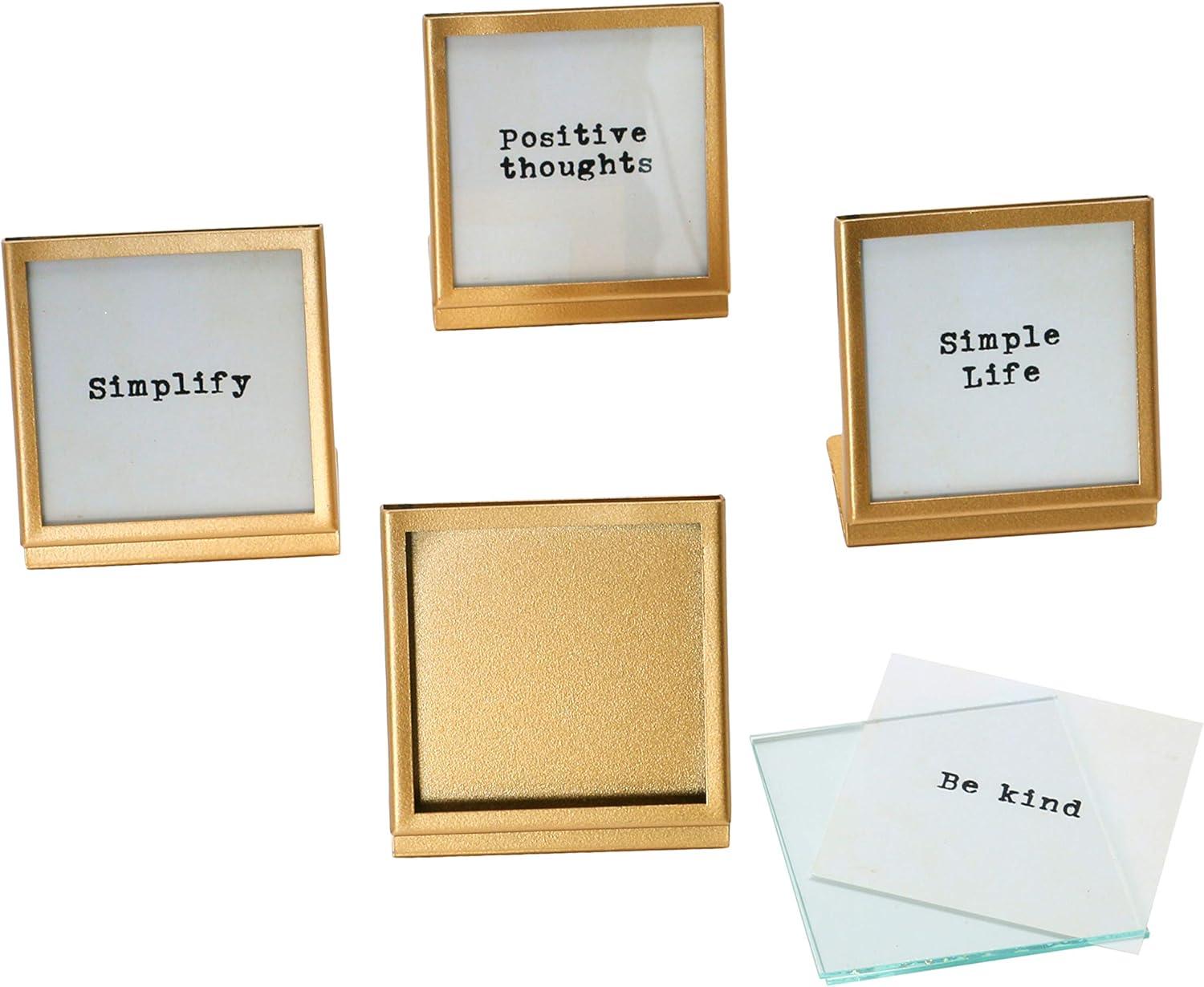 Creative Co-Op Metal & Glass Frame with Easel & Saying, 4 Styles (Holds 3" Square Photo)