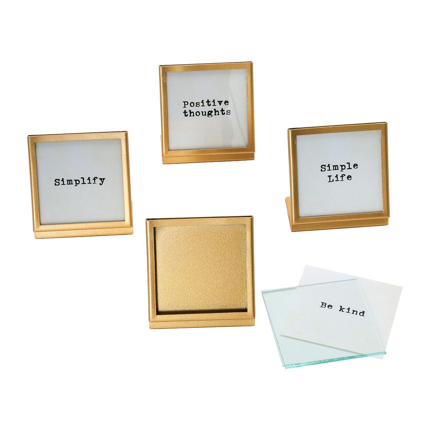 Creative Co-Op Metal & Glass Frame with Easel & Saying, 4 Styles (Holds 3" Square Photo)