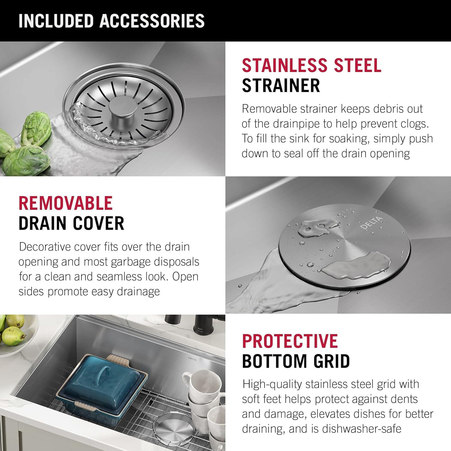 Delta Rivet™ 30" L Workstation Kitchen Sink Undermount 16 Gauge Stainless Steel Single Bowl