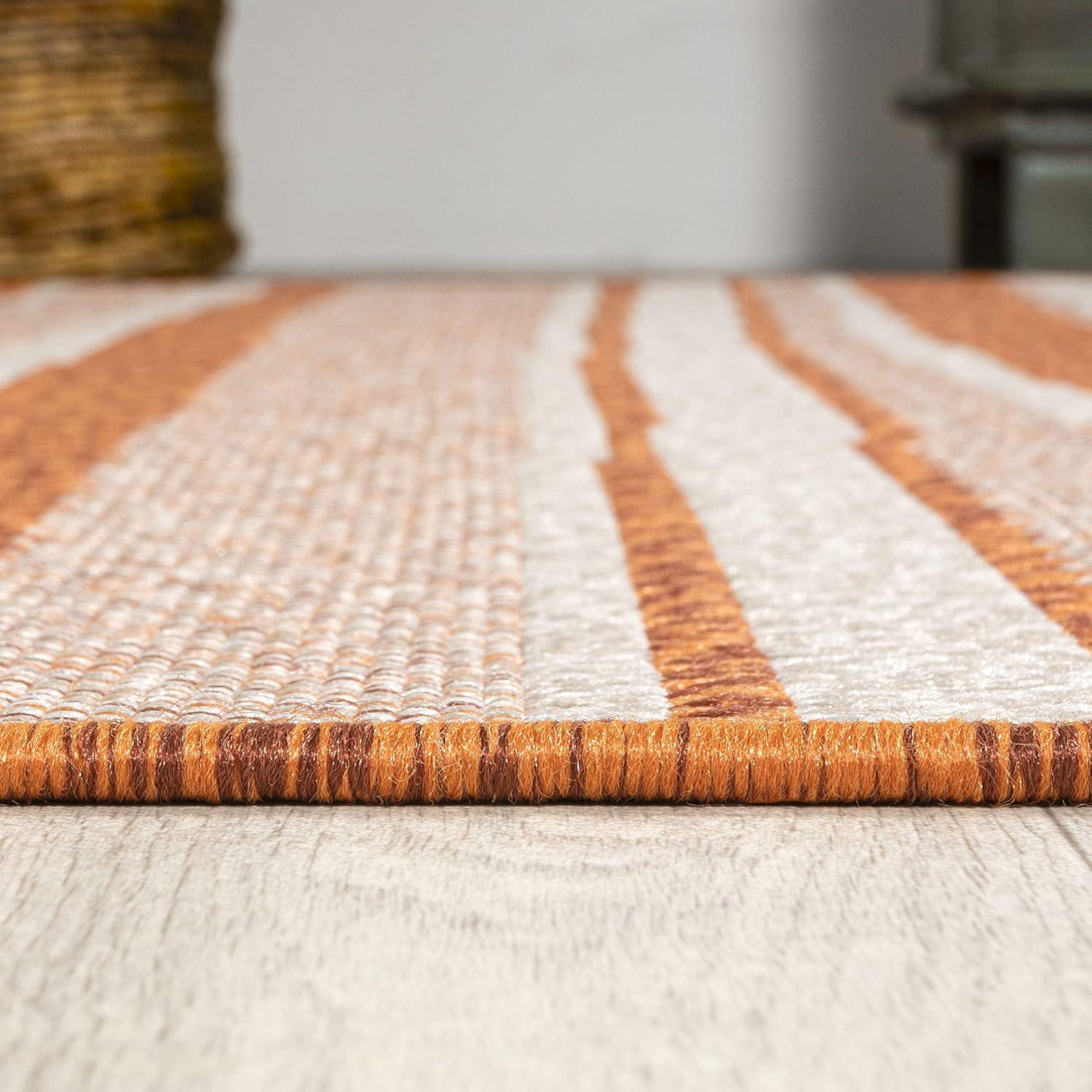 2' x 8' Castara Wavy Stripe Modern Indoor/Outdoor Runner Rug, Orange/Cream - JONATHAN Y