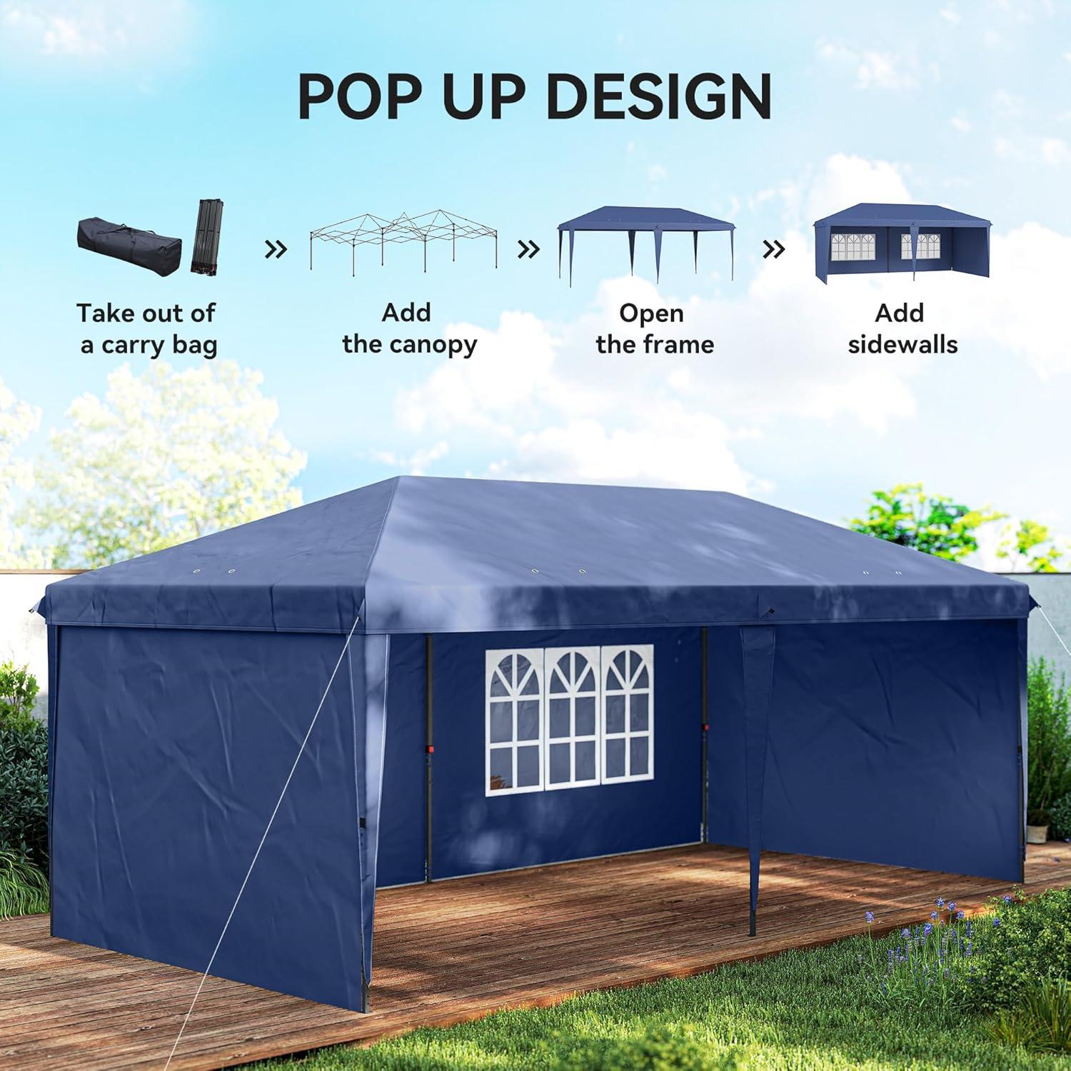 Outsunny 10' x 20' Heavy Duty Pop Up Canopy Party Tent with 4 Removable Sidewalls, Outdoor Cabana Gazebo with Carry Bag, Weather Protection, White