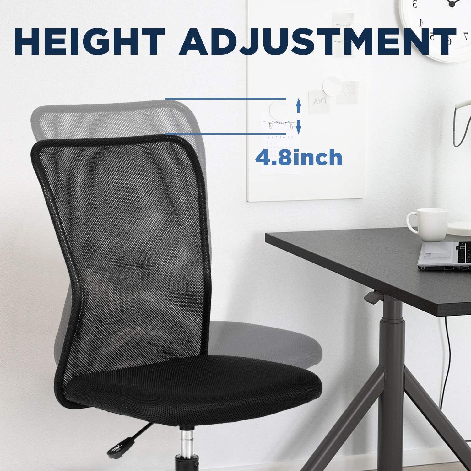 FDW Home Office Chair Mid Back Mesh Desk Chair Armless Computer Chair Rolling Swivel Chair with Lumbar Support,Black