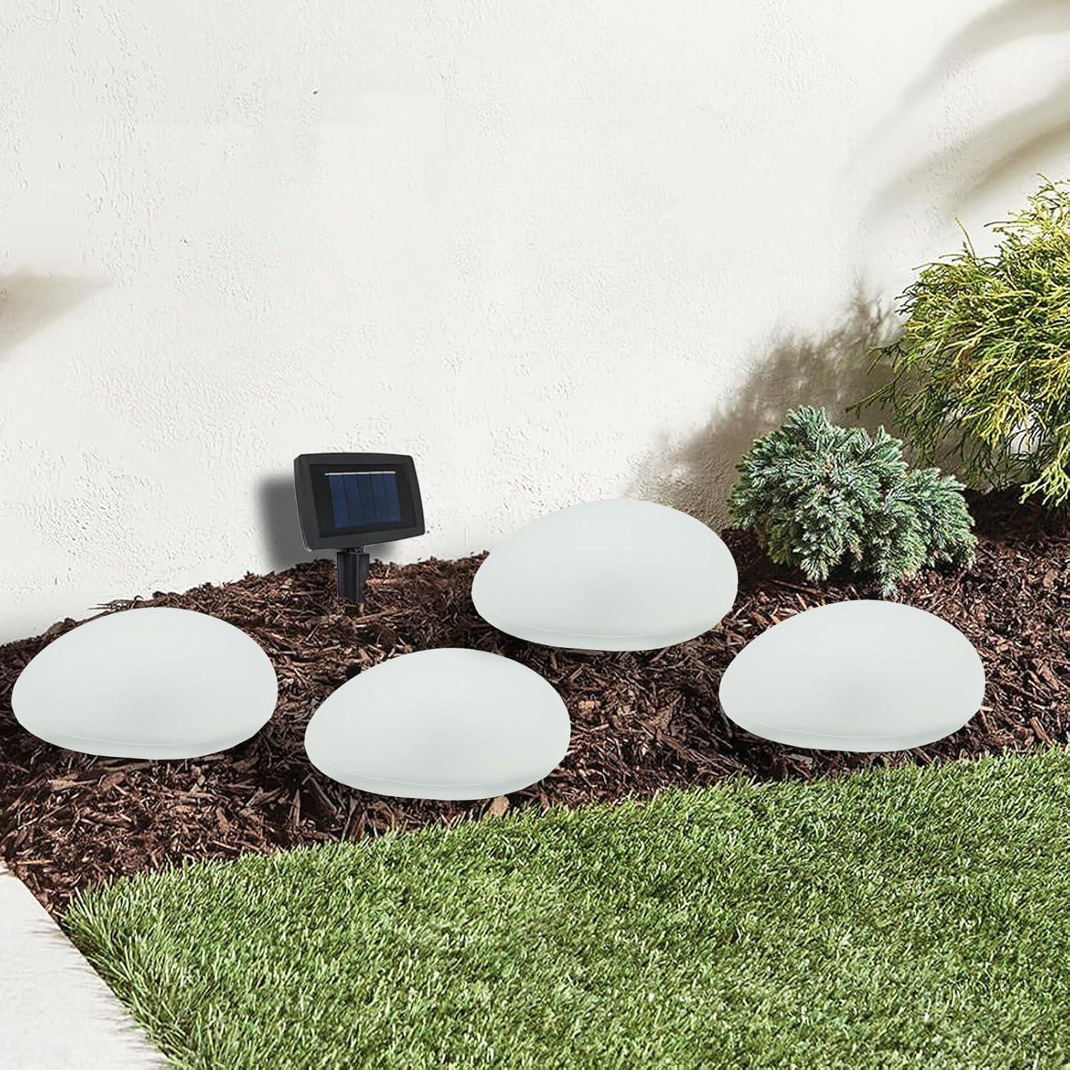 Set of 4 Solar Lights Outdoor Waterproof Solar Pebble Rock Garden Lights Decorative with Warm White LED