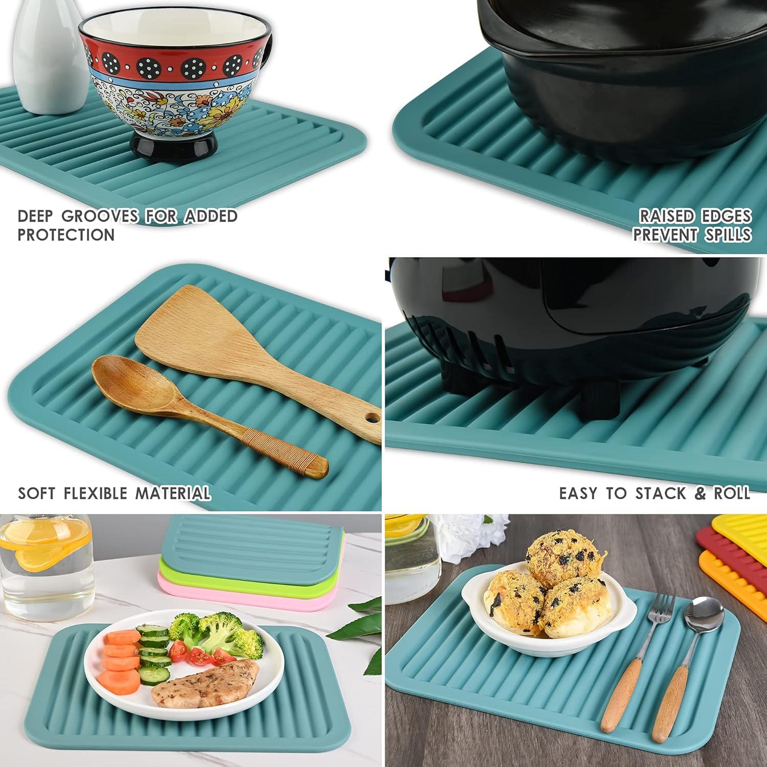 Silicone Trivets for Hot Pots and Hot Pans, Silicone Trivets Mat Set, Hot Pads, Silicone Hot Mats, Heat Resistant Placements, Small Dish Drying Mat, Grey Trivets, Rectangular Trivets Set of 2s