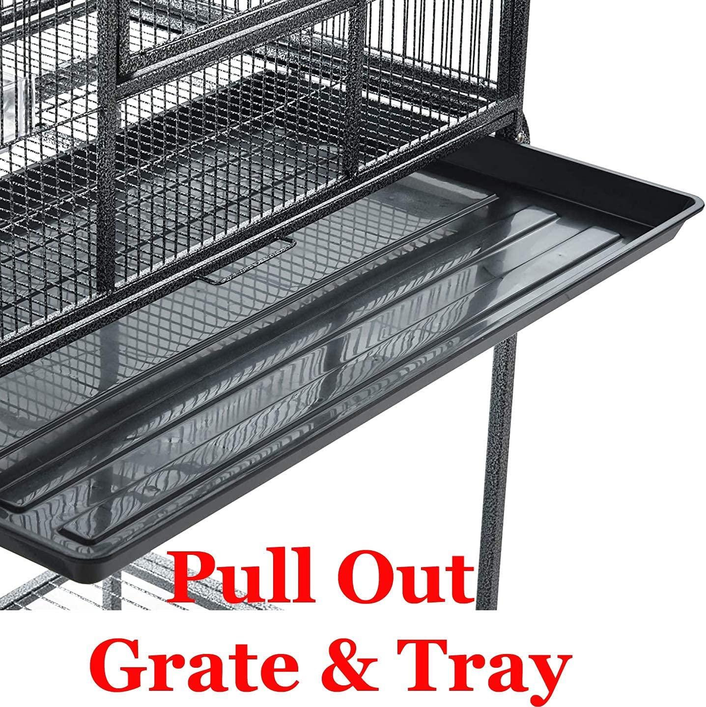Pet Product 64" Extra Large Wrought Iron Breeding Bird Flight Cage Front Feeder Doors Side Breeding Nest Box Door Easy Clean Pull Out Tray with Removable Rolling Stand
