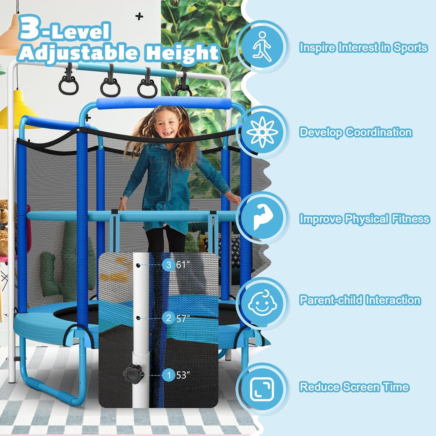 Gymax 5FT Kids 3-in-1 Game Seamless Trampoline W/ Enclosure Net Spring Pad In/ Outdoor