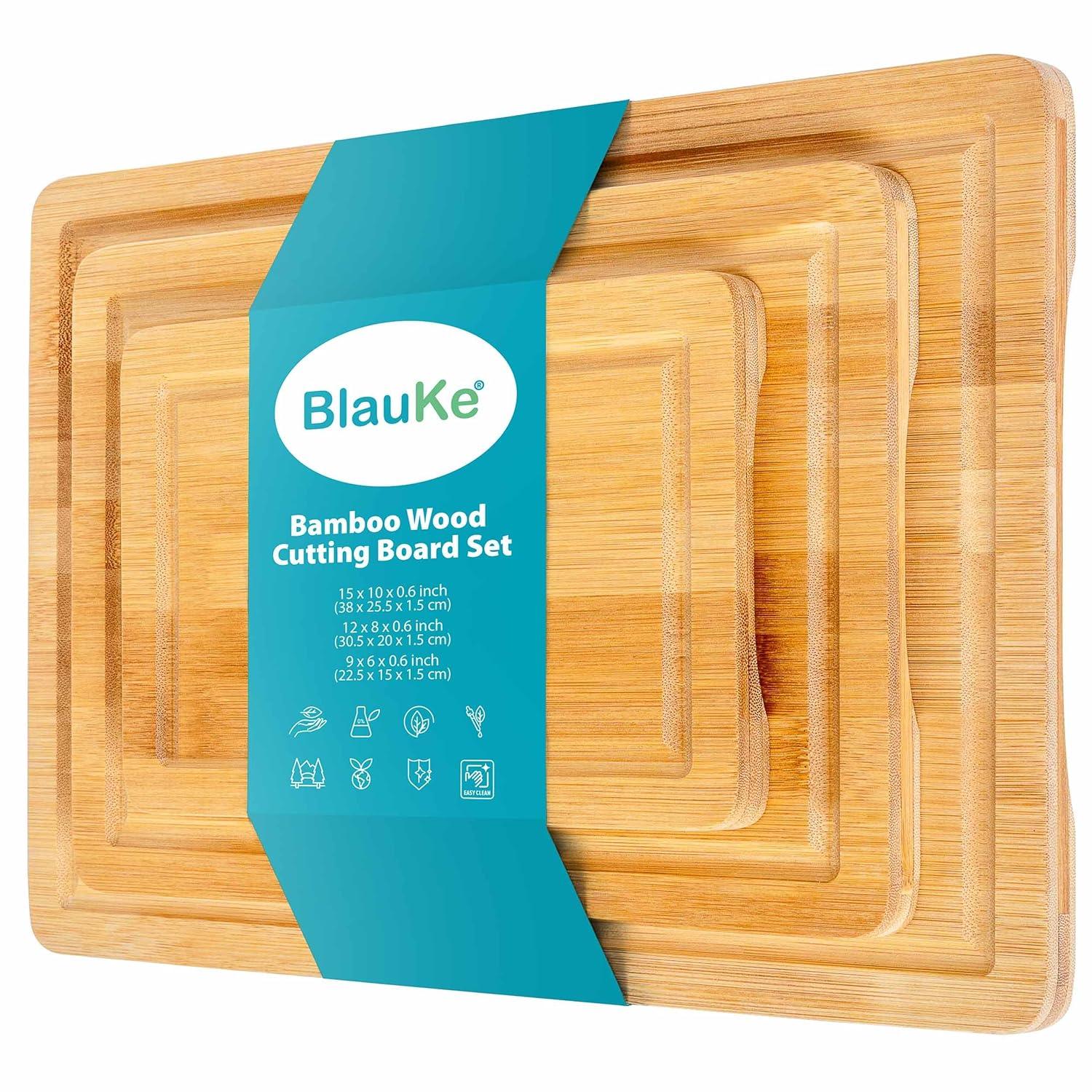 BlauKe Set of 3 Bamboo Cutting Boards with Juice Groove
