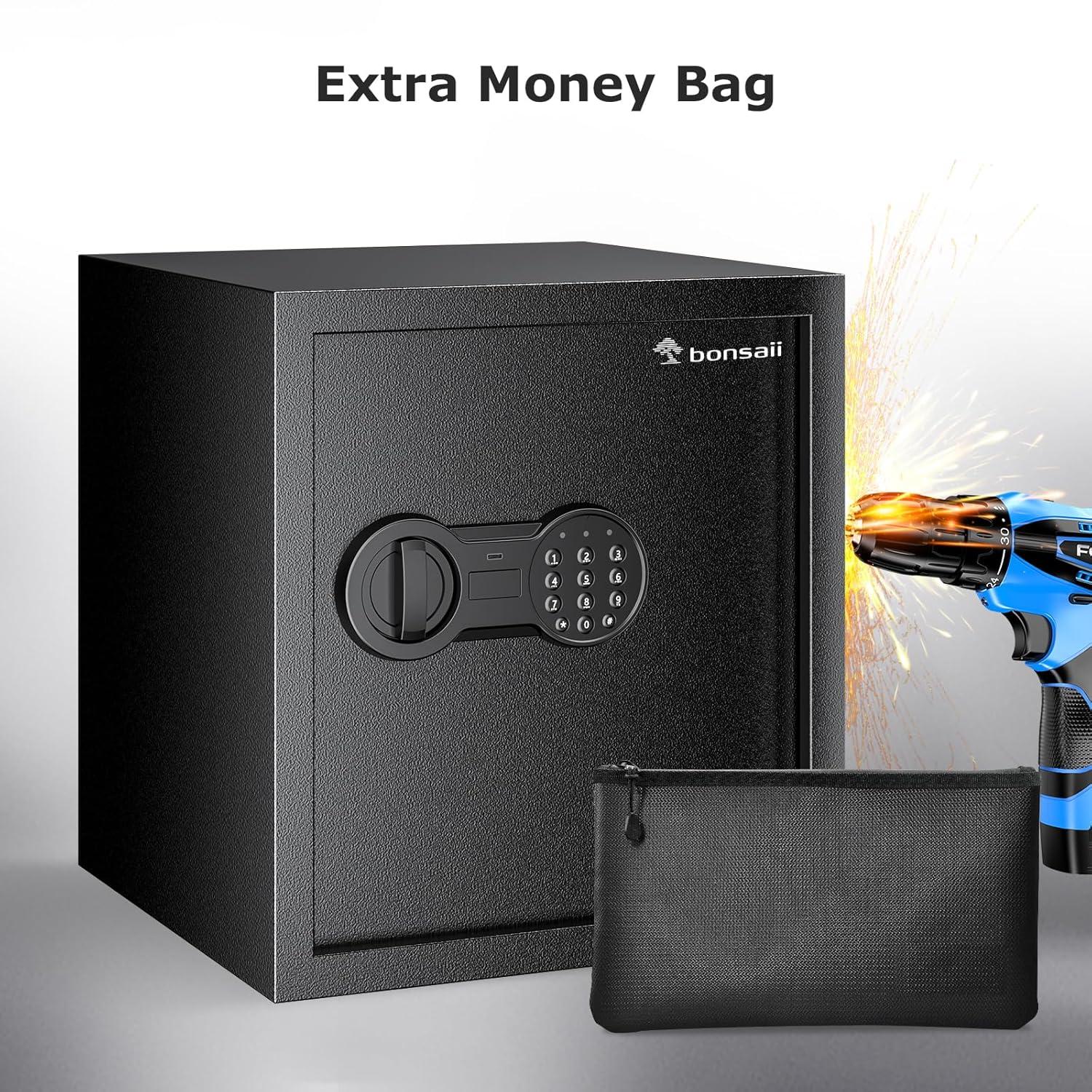 Bonsaii Safe Box with Bag, 1.28 Cubic Feet Capacity with Digital Keypad Lock, Removable Shelf for Documents, Money, Medicines, Valuables