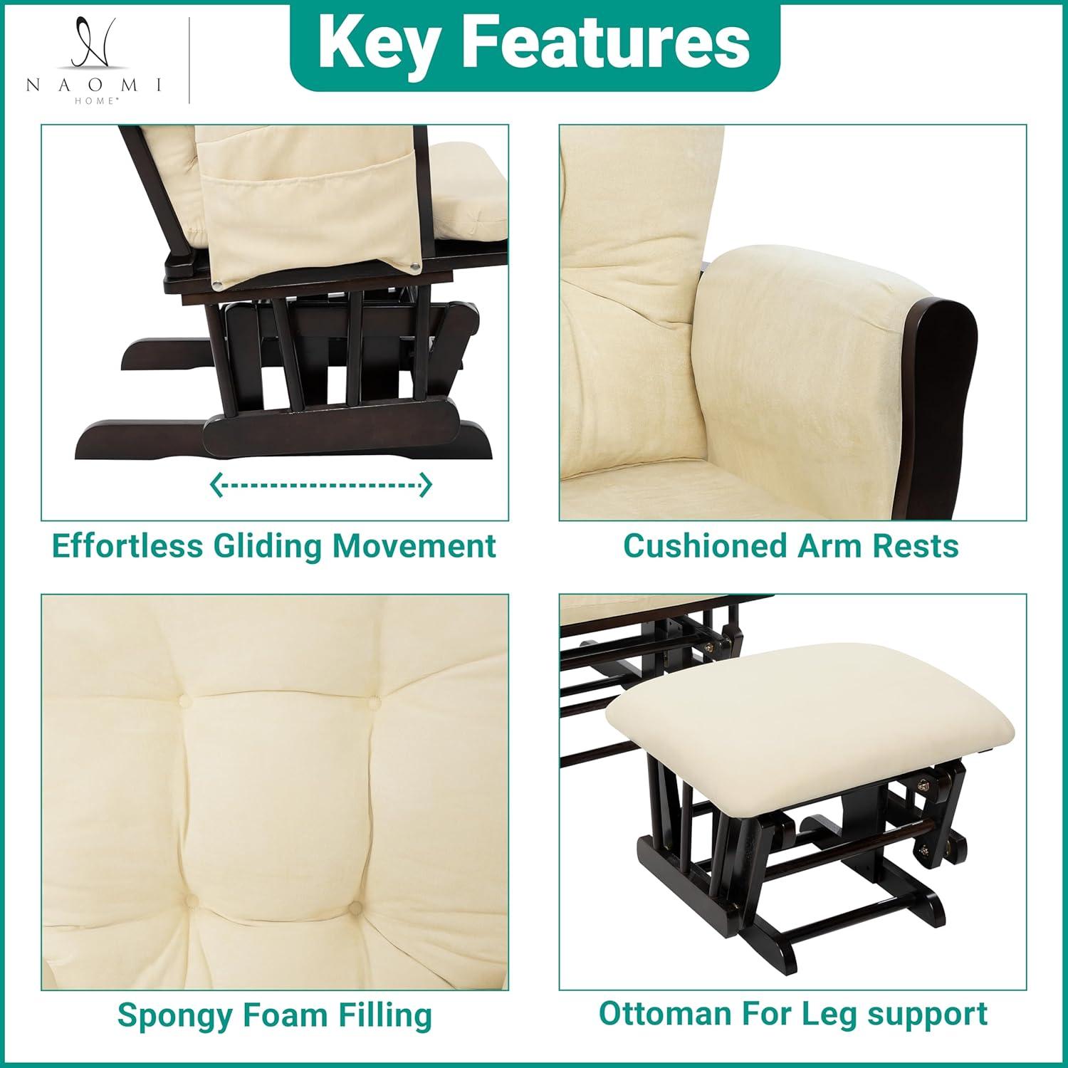 Brisbane Nursery Glider & Ottoman Sets, Glider Recliner Nursery Rocking Chair, Nursery Glider Rocker with Ottoman, Reclining Gliders & Chairs for Breastfeeding, Reading, Napping - Espresso/Cream
