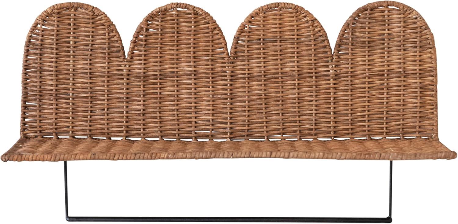Creative Co-Op Rattan Wicker Wall Shelf with Scalloped Edge and Metal Rod, Natural