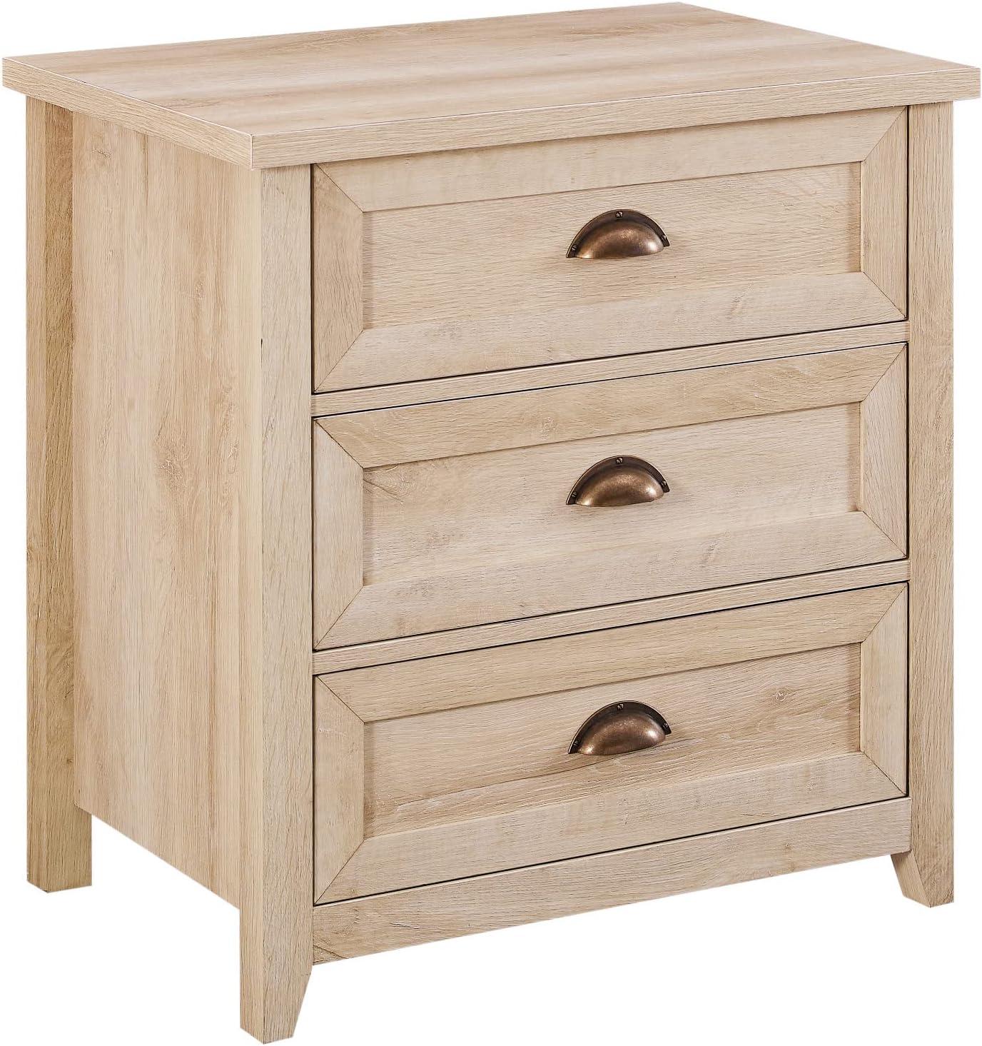 Odette 25" White Oak 3-Drawer Nightstand with Cup Handles