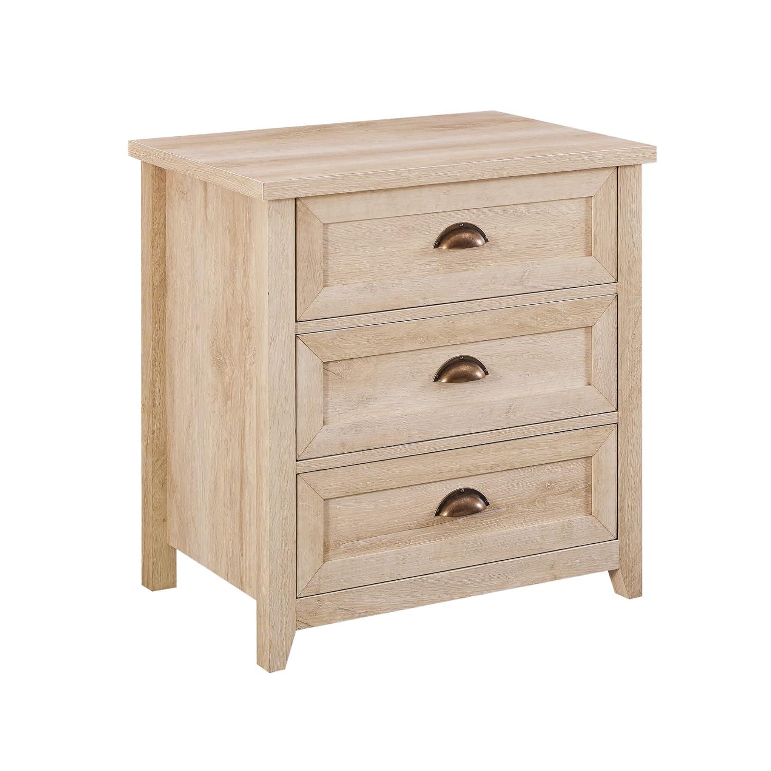 Fontella Transitional 3 Drawer Nightstand White Oak - Saracina Home: Farmhouse Style, MDF, Storage Solution