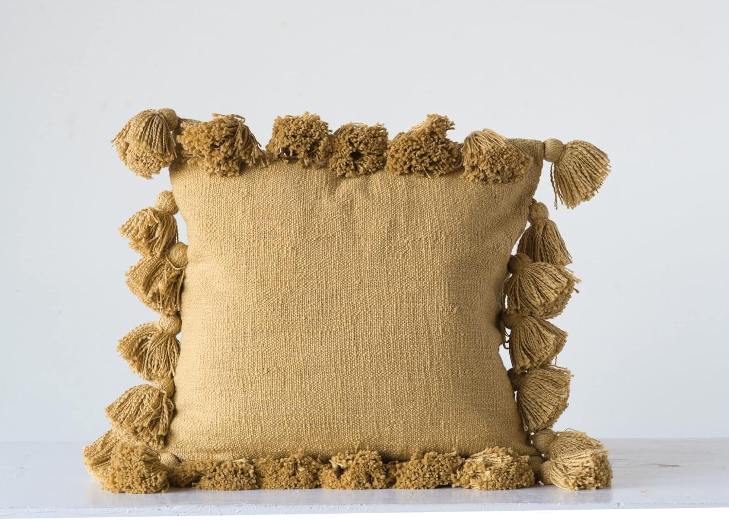 Creative Co-Op Woven Cotton Slub Pillow with Tassels, Mustard