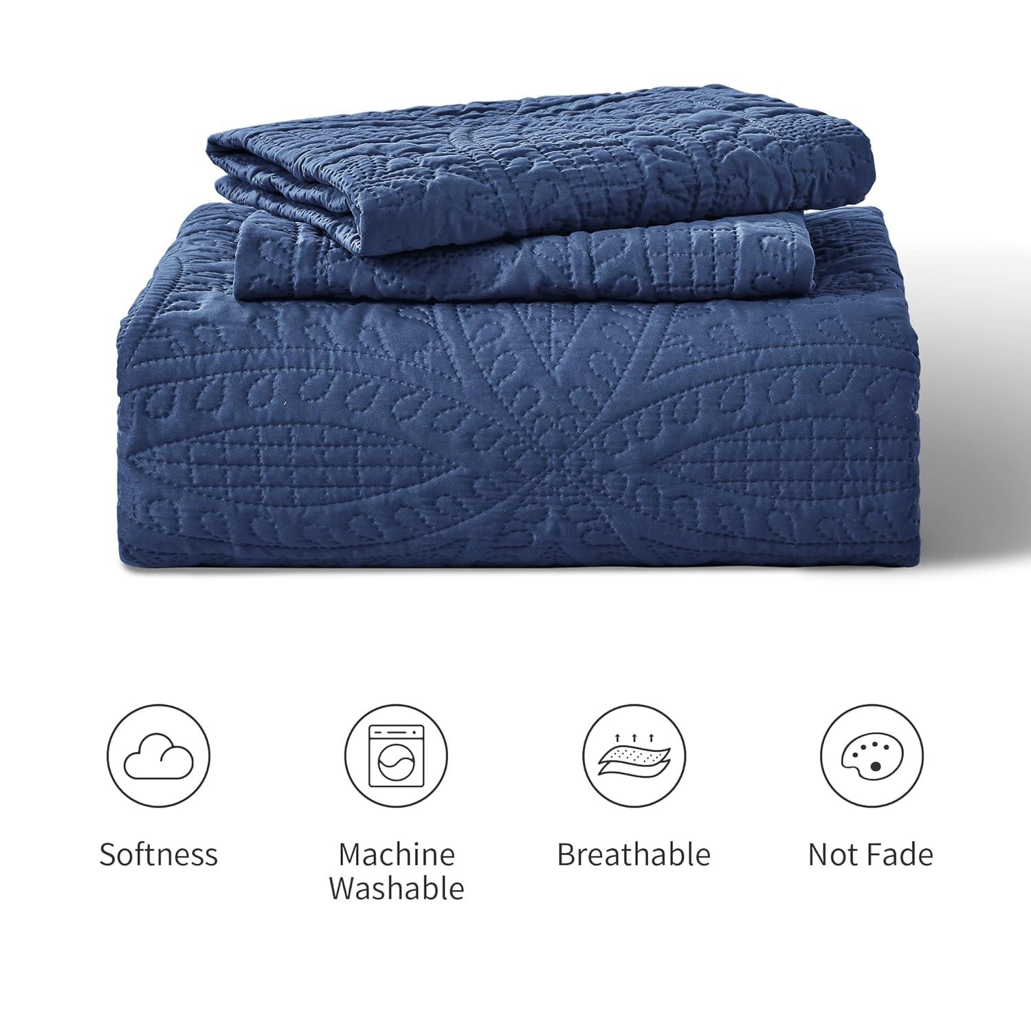 Love's cabin King Size Quilt Set Navy Blue Bedspreads - Soft Bed Summer Lightweight Bedspread Comforter - Modern Style Coin Pattern Coverlet for All Season - 3 Pieces (1 Quilt, 2 Pillow Shams)
