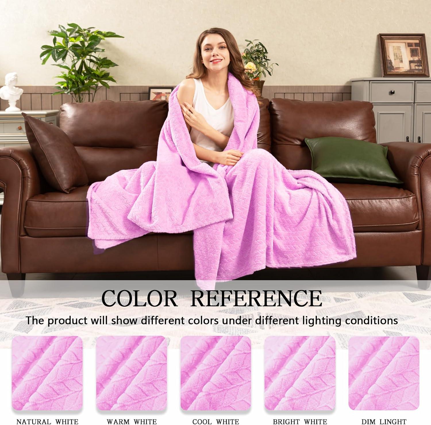 Plush Flannel Blanket, Soft and Warm Bed Blanket with Striped Texture, 50x60 Inches, Light Purple - NTBAY