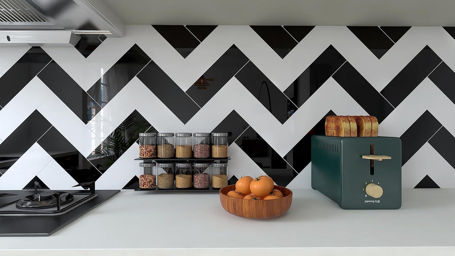 Avant Decor | 24 Stone Composite Subway Texture Tiles | Peel and Stick Kitchen Backsplash | 4" x 12" | Bex Metro Glossy Alpine | 8 sqft
