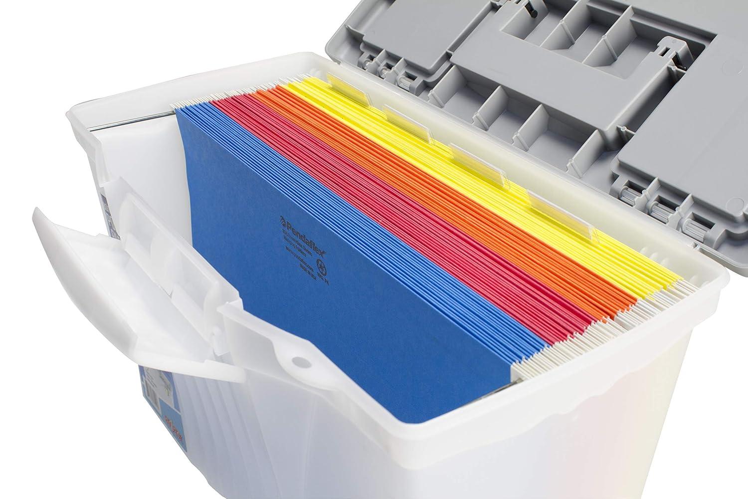 Portable Letter/Legal Filebox With Organizer Lid, Letter/Legal Files, 14.5" X 10.5" X 12", Clear/Silver