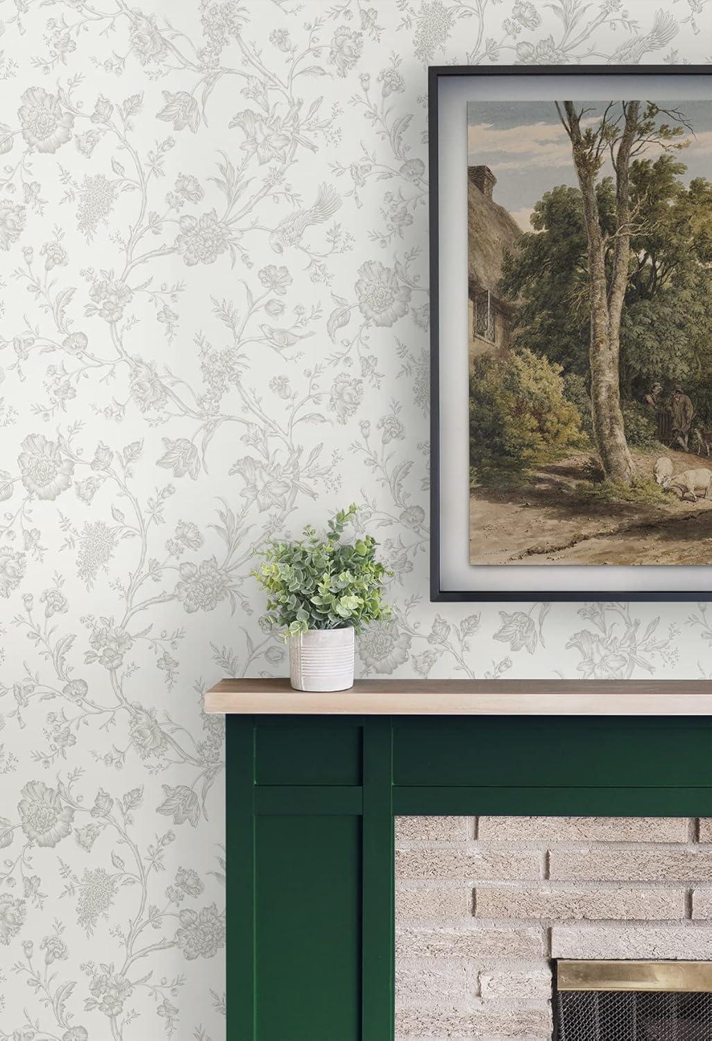 NextWall Harbor Mist Jasmine Chinoiserie Peel and Stick Wallpaper