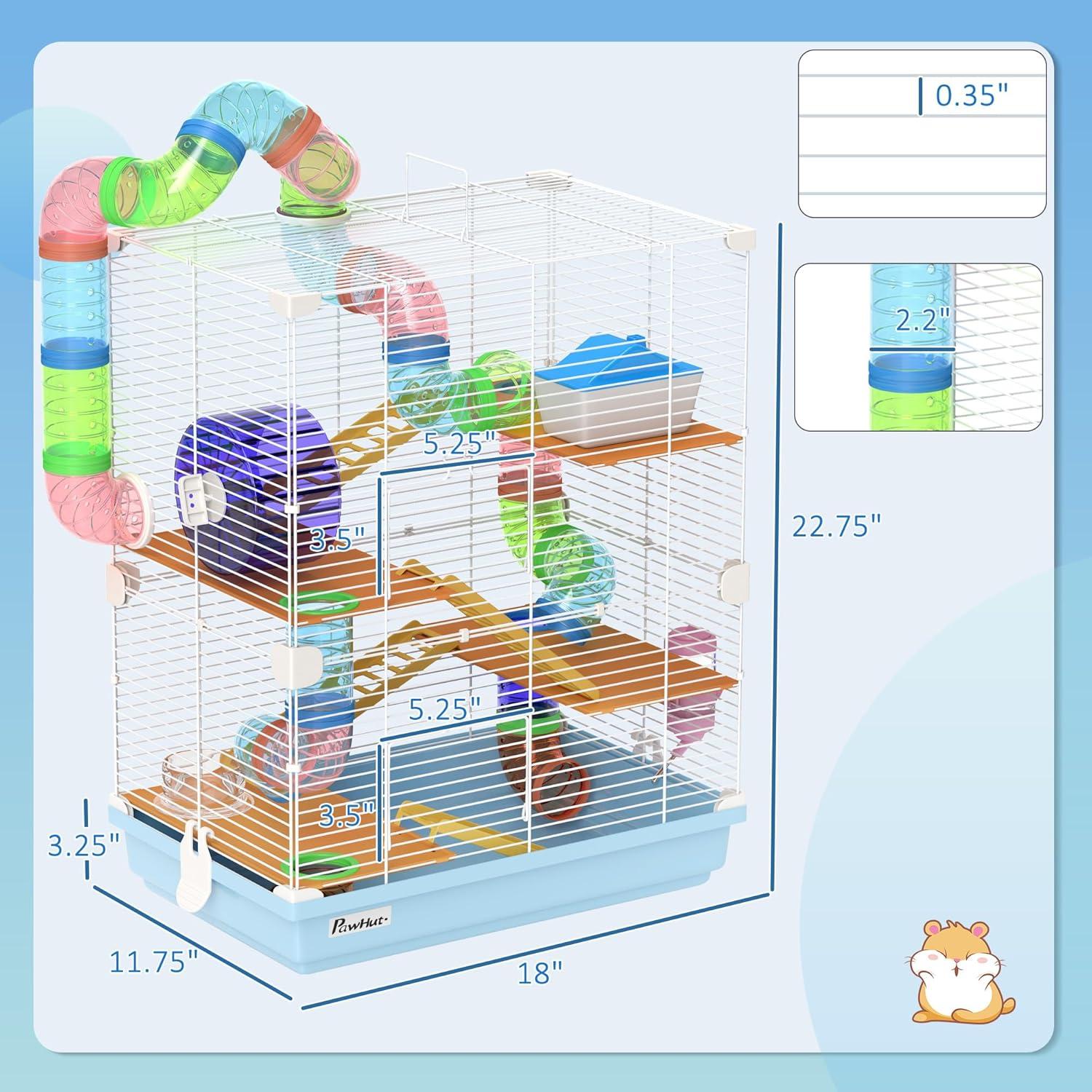 PawHut 5-Tier Hamster Cage Rodent Gerbil Habitat Habitat Metal Wire with Water Bottle, Food Dishes, Interior Ladder, Tube