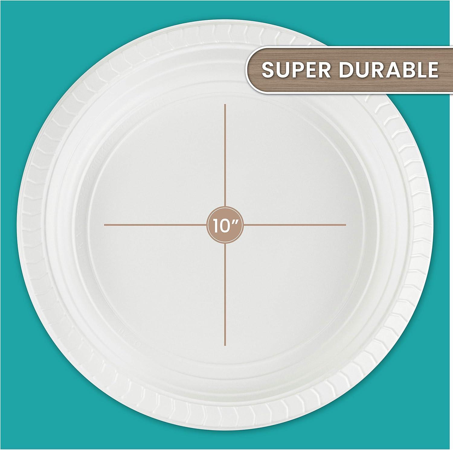 White Round 10-Inch Reusable Plastic Plates, 100-Pack