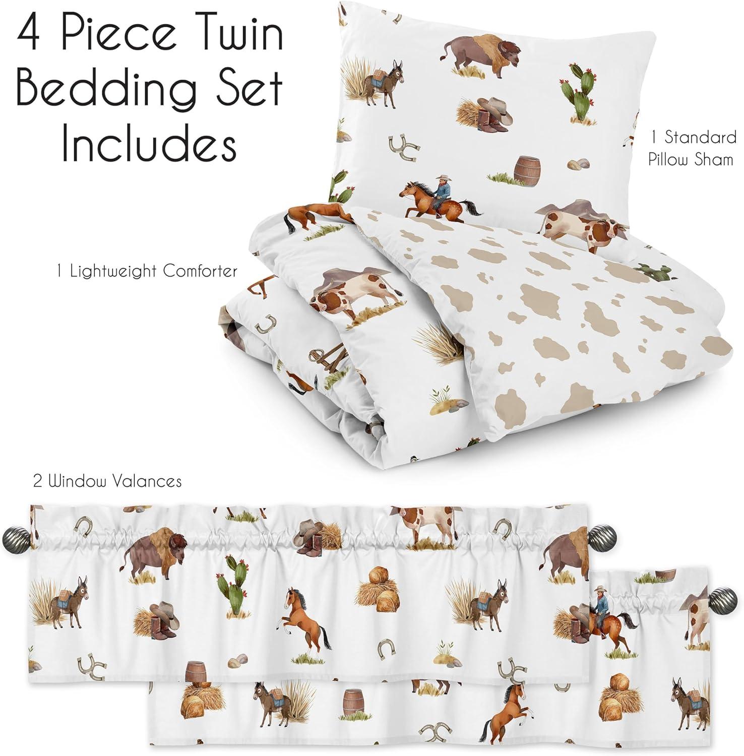 Sweet Jojo Designs Boy Twin Comforter Bedding Set Country Western Taupe Brown and Cream 4pc