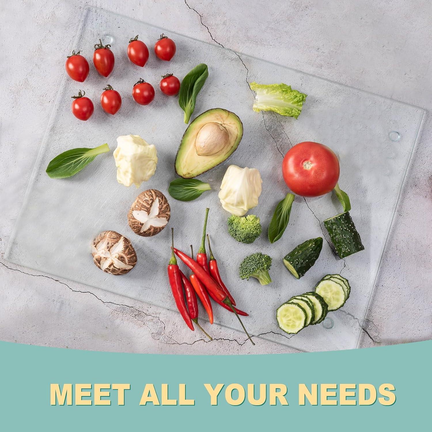 Tempered Glass Cutting Board for Kitchen, Clear Glass Board for Countertop, Heat Resistant, with Non-Slip Feet, 12x16" & 12x8" 2 Pcs Clear