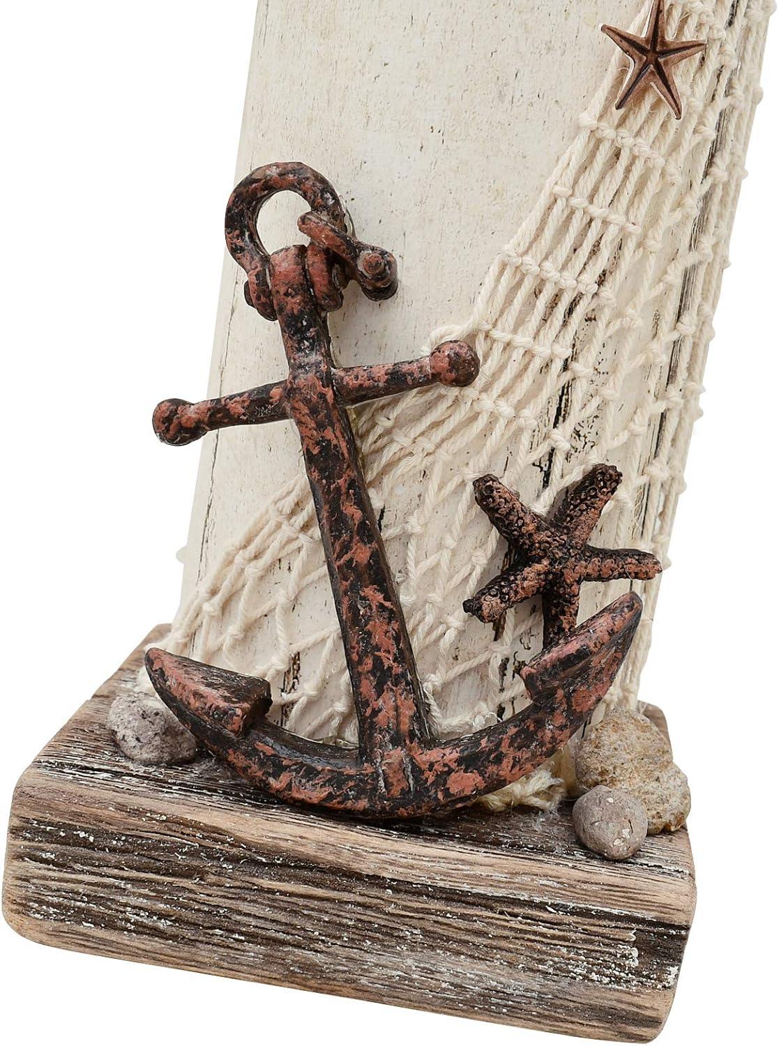 Rustic White and Brown Wooden Lighthouse Decor with LED Light