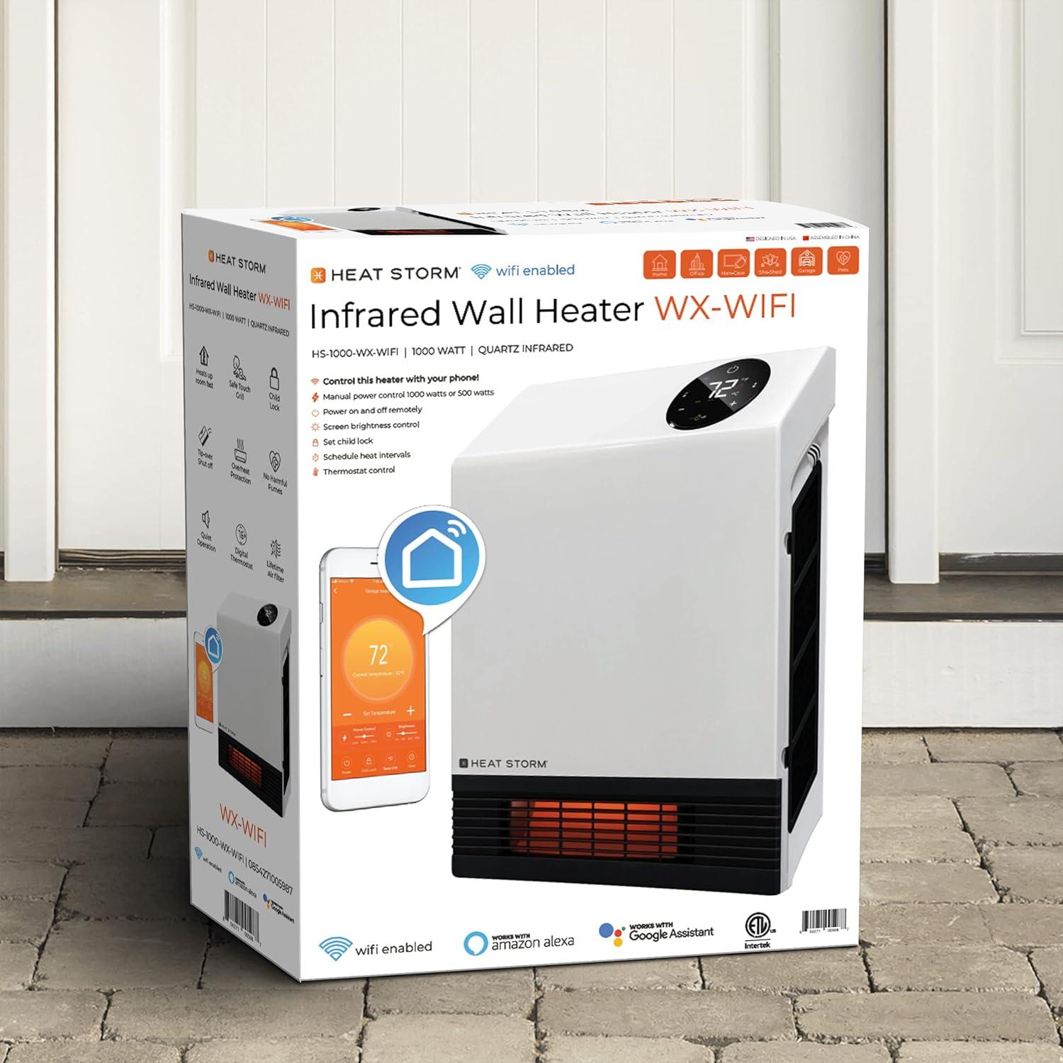 Heat Storm Heat Storm 1000 Watt 3400 BTU Electric Wall Mounted Space Heater with Adjustable Thermostat , Remote Included and with Digital Display